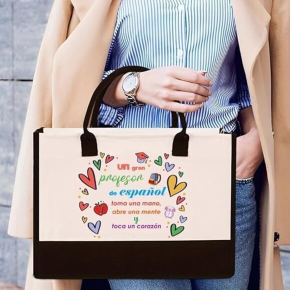 Spanish Teacher Tote Bag Canvas Organizer Appreciation Gift for Women - Picture 2 of 4